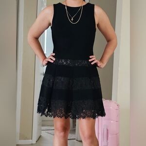 Valentino Black Knit and Lace A-Line Mini Dress Size S Made in Italy